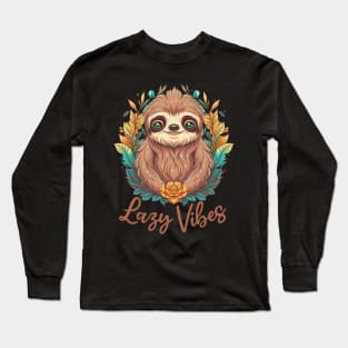 Lazy Sloth Vibes Cute Tee Long Sleeve T-Shirt